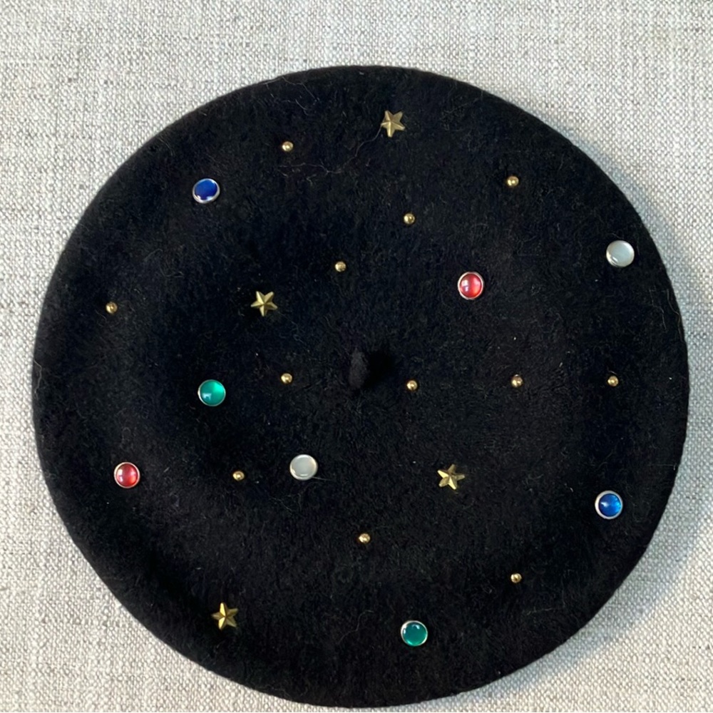Black Wool Accessory Lady Beret